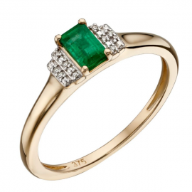 EMERALD/10 PAVE DIAMOND RING